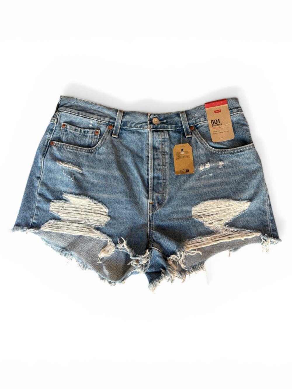 Levi’s 501 Original Distressed Cutoff Denim Shorts Size 34 High Waist NWT - Picture 1 of 11